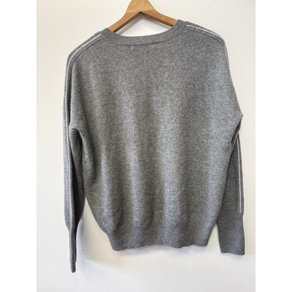 Harper Lane 100% Cashmere Sz Med Gray Heather Long Sleeve Sweater Purple Piping - Picture 5 of 12